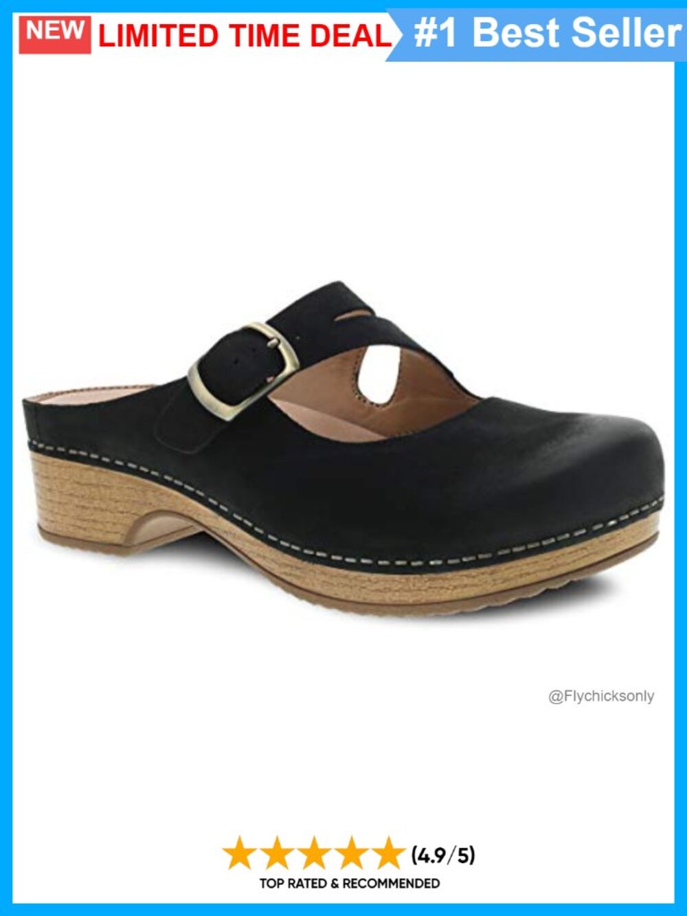 Leather Clog with Memory Foam, Buckle, APMA Accepted, Round Toe